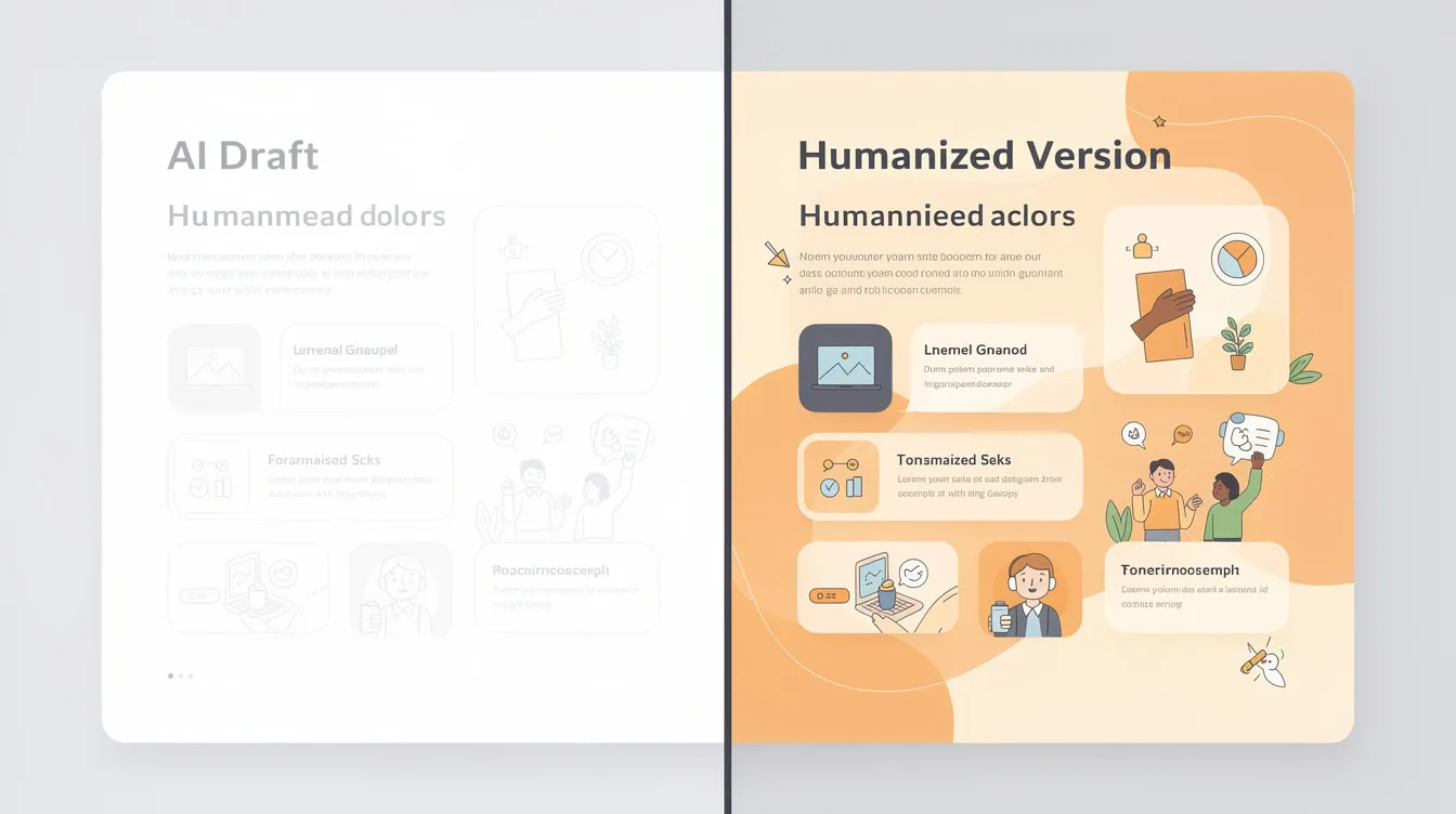 split screen showing a flat AI draft beside a humanized version