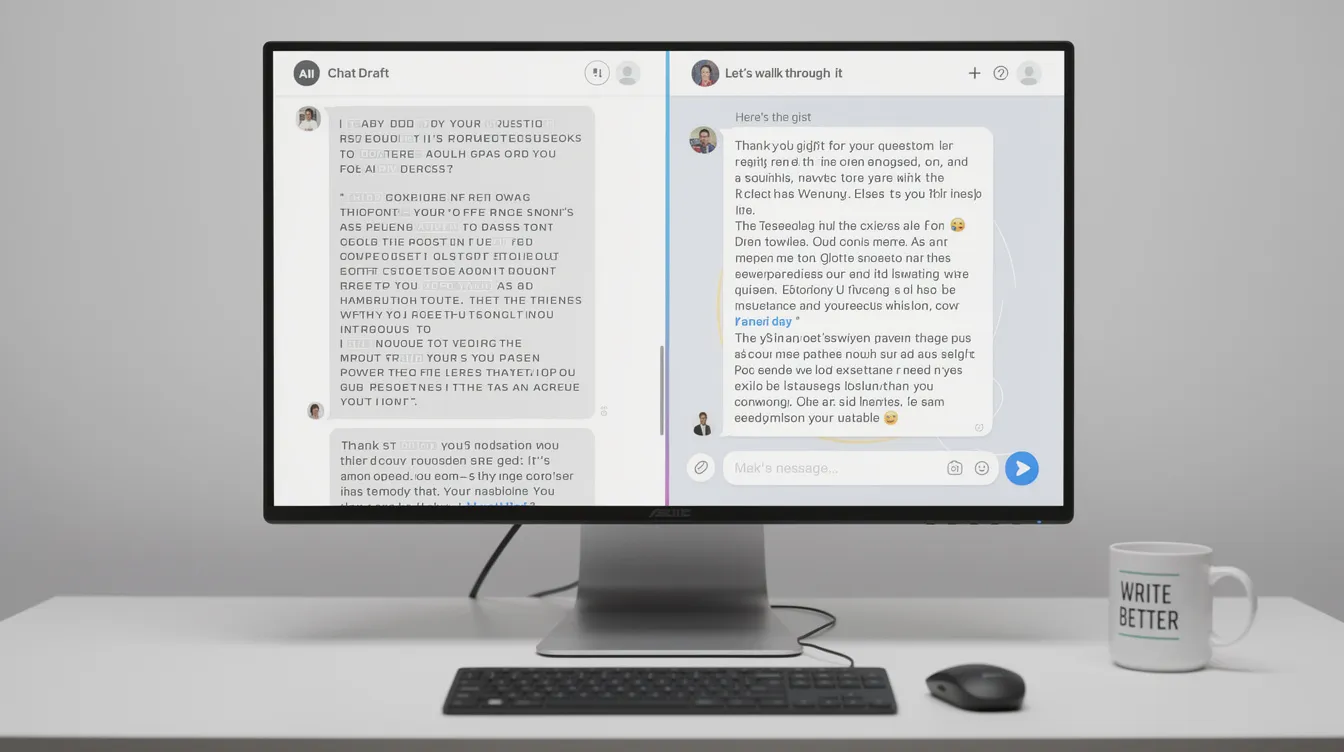 The image shows two drafts of ChatGPT side by side, highlighting the contrast in writing styles: one draft is stiff and filled with corporate buzzwords, while the other is more natural and engaging, demonstrating how to humanize AI output with varied sentence lengths and an active voice. This comparison illustrates the importance of clarity and personality in AI writing for better results.